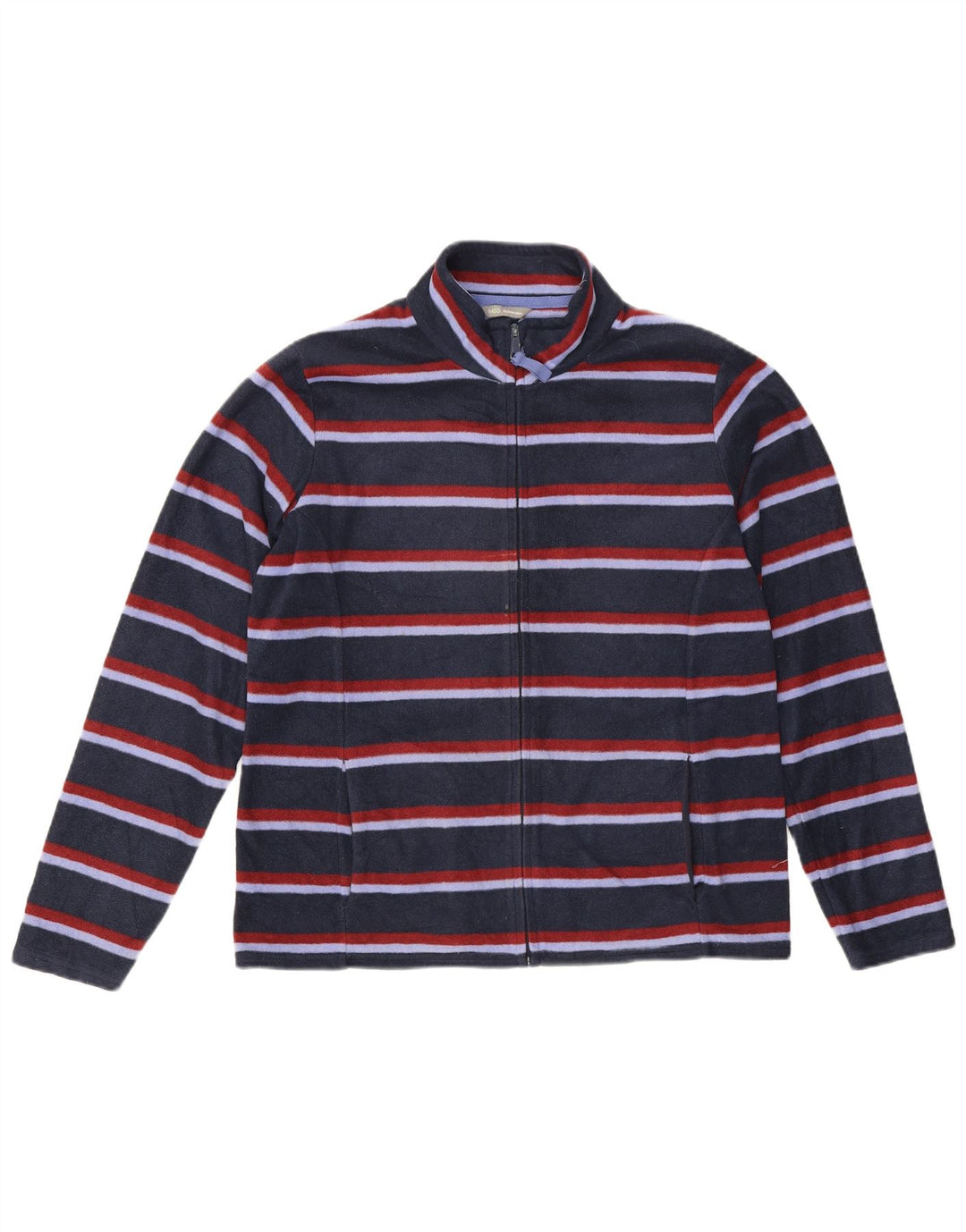 Marks & Spencer Womens Fleece Jacket UK 16 Large Navy Blue Striped
