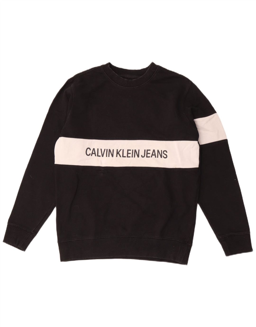 Calvin Klein Jeans Mens Graphic Sweatshirt Jumper Medium Black Colourblock