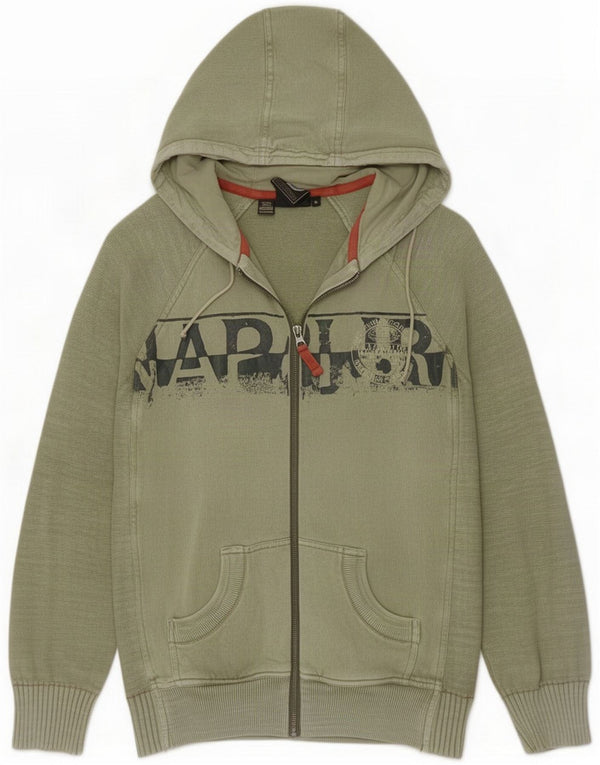 Napapijri Mens Graphic Zip Hoodie Sweater Medium Green Cotton