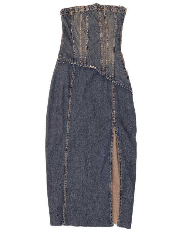 Zara Womens Denim Strapless Dress UK 8 Small Blue Cotton