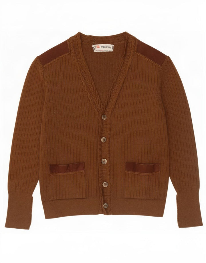 Pierre Sangan Mens Cardigan Sweater Medium Brown Wool