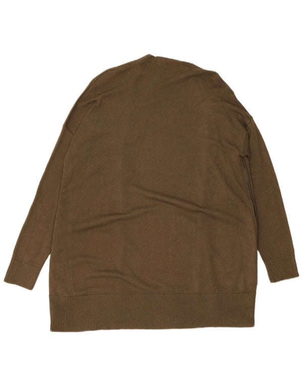 Zara Womens Longline Open Cardigan Sweater UK 14 Large Green Viscose