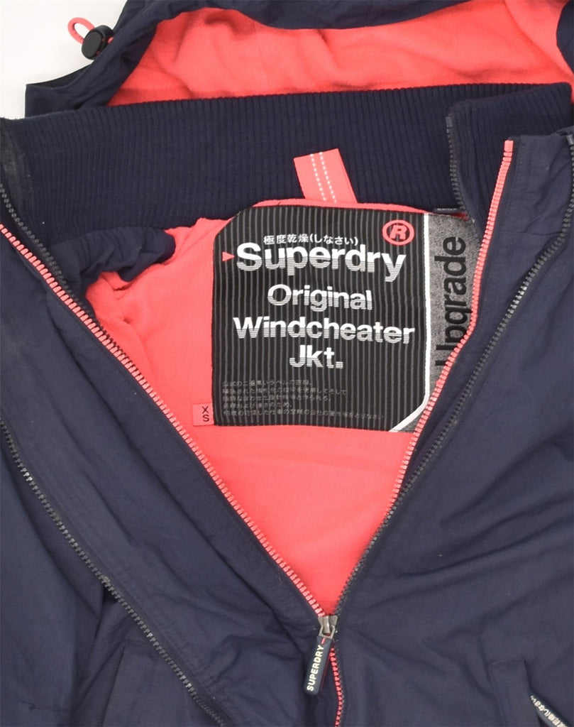 SUPERDRY Womens Loose Fit Hooded Windbreaker Jacket UK 6 XS Navy Blue | Vintage Superdry | Thrift | Second-Hand Superdry | Used Clothing | Messina Hembry 