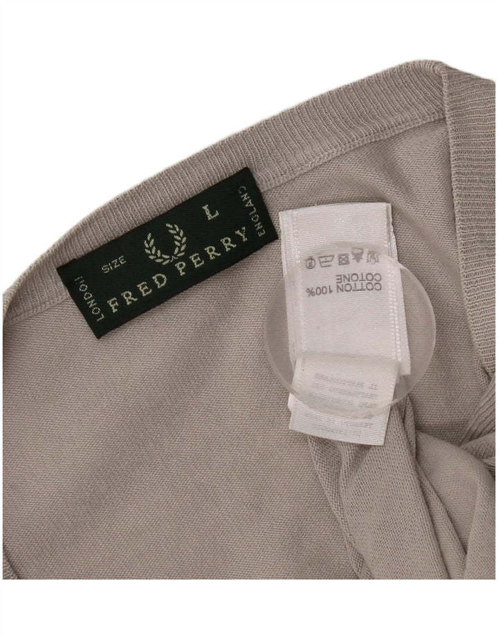 Fred Perry Mens Cardigan Sweater Large Grey Cotton