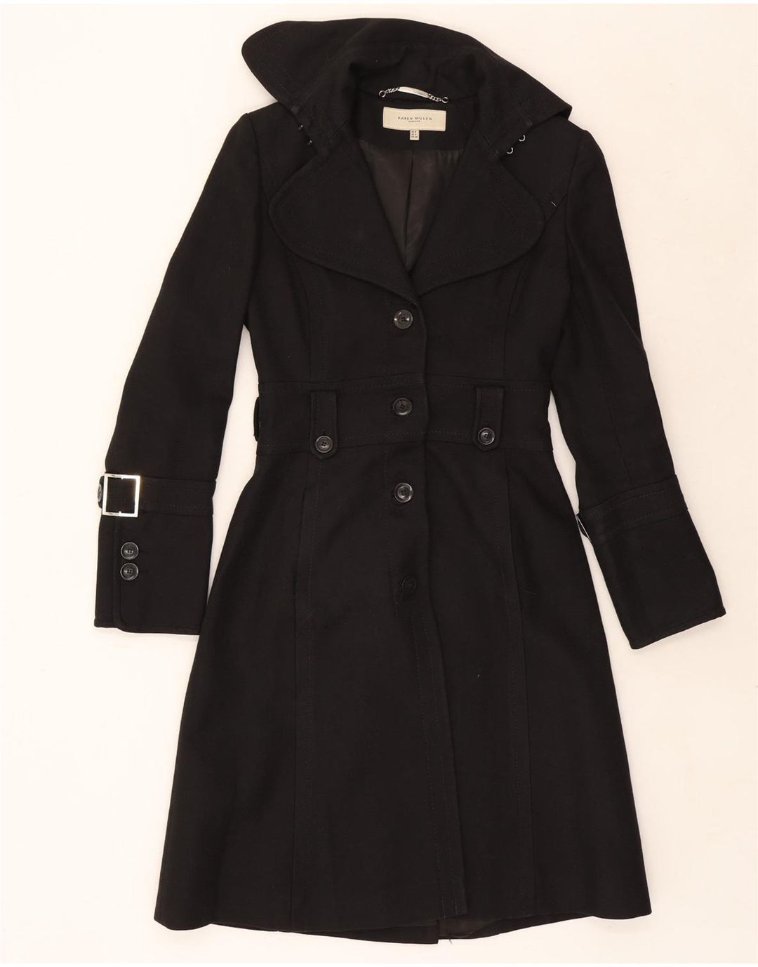 Karen Millen Womens Overcoat UK 8 Small Black Wool