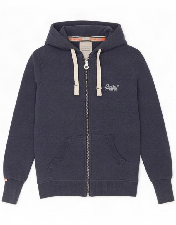 Superdry Womens Zip Hoodie Sweater UK 10 Small Navy Blue Cotton