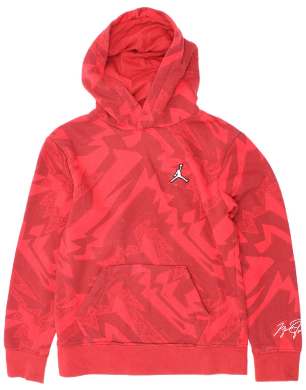 Jordan Boys Hoodie Jumper 10-11 Years Medium Red Geometric Cotton