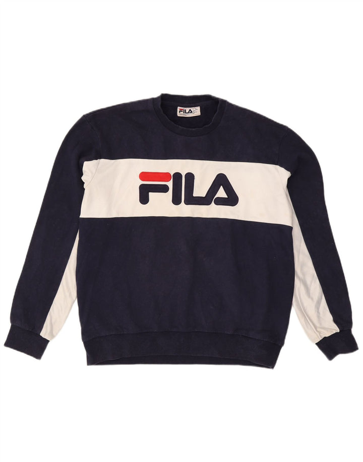 Fila Mens Graphic Sweatshirt Jumper Large Navy Blue Colourblock Cotton