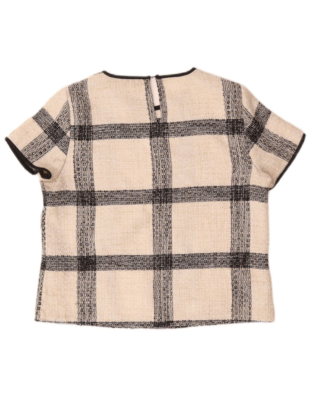 Zara Womens Blouse Top UK 16 Large Off White Plaid Acrylic