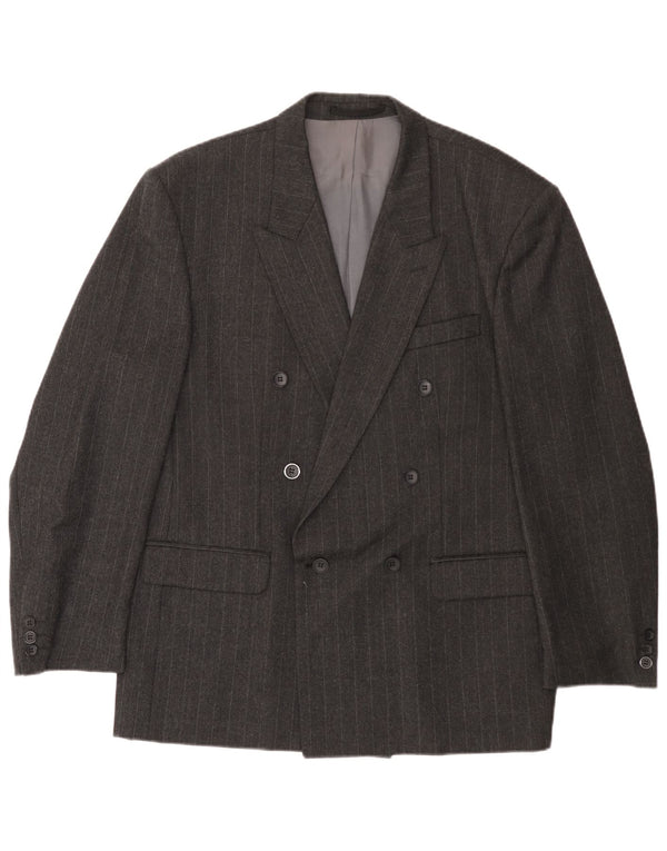 Vintage Mens Double Breasted Blazer Jacket EU 54 2XL Grey Pinstripe Wool