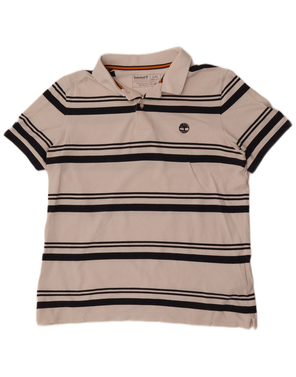 Timberland Mens Regular Fit Polo Shirt Large White Striped Cotton