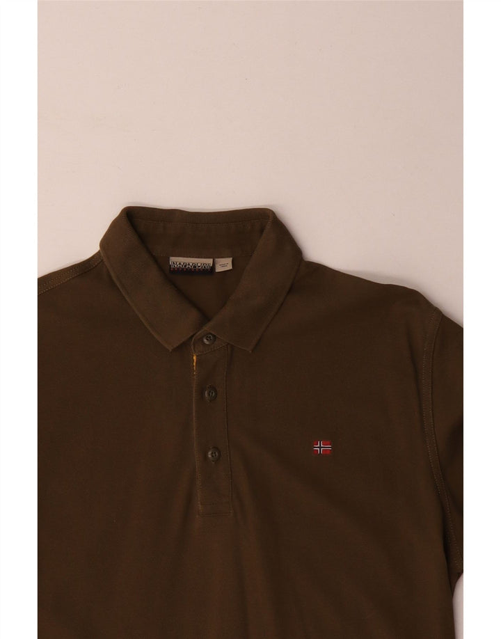 Napapijri Mens Polo Shirt Large Khaki Cotton