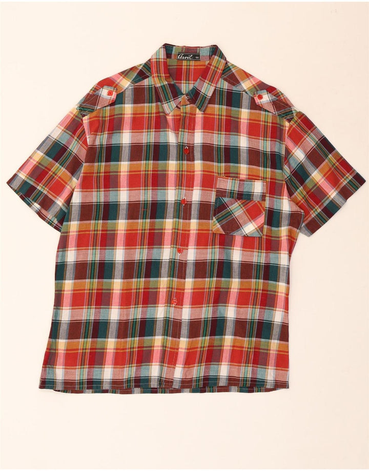 VINTAGE Mens Military Short Sleeve Shirt IT 50 Medium Multicoloured Plaid