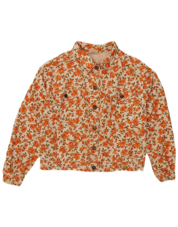 Vintage Womens Crop Bomber Jacket UK 12 Medium Orange Floral Cotton