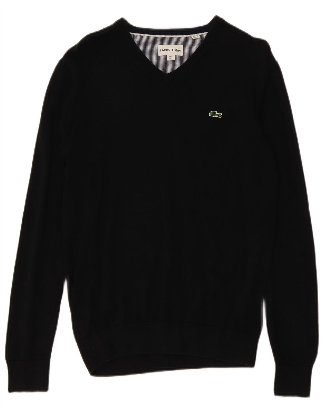 Lacoste Mens V-Neck Jumper Sweater Size 5 Large Black Cotton