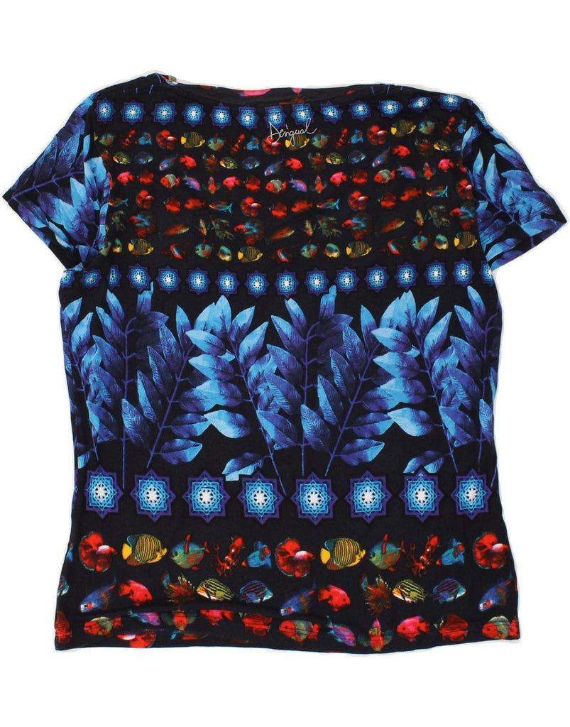 DESIGUAL Womens Graphic T-Shirt Top UK 14 Medium Navy Blue Animal Print | Vintage Desigual | Thrift | Second-Hand Desigual | Used Clothing | Messina Hembry 