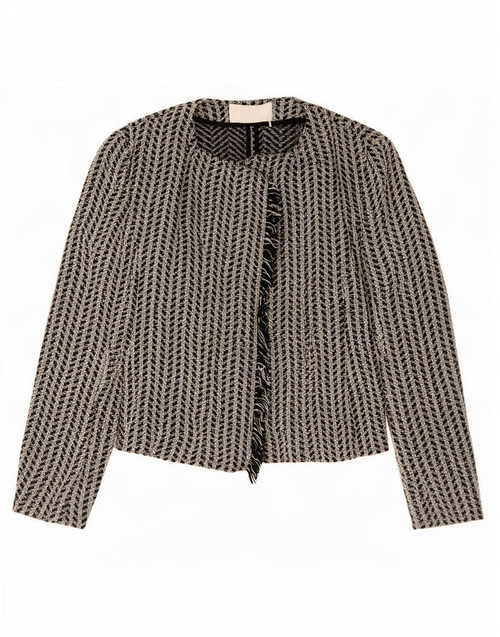 Hugo Boss Womens Oversized Open Blazer Jacket UK 10 Small Black Geometric