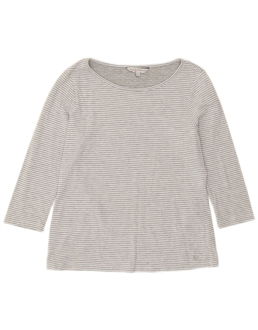 Crew Clothing Womens Top 3/4 Sleeve UK 16 Large Grey Striped Polyester
