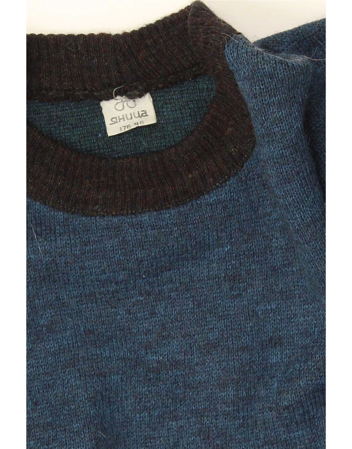 Vintage Mens Crew Neck Jumper Sweater Medium Blue Fair Isle