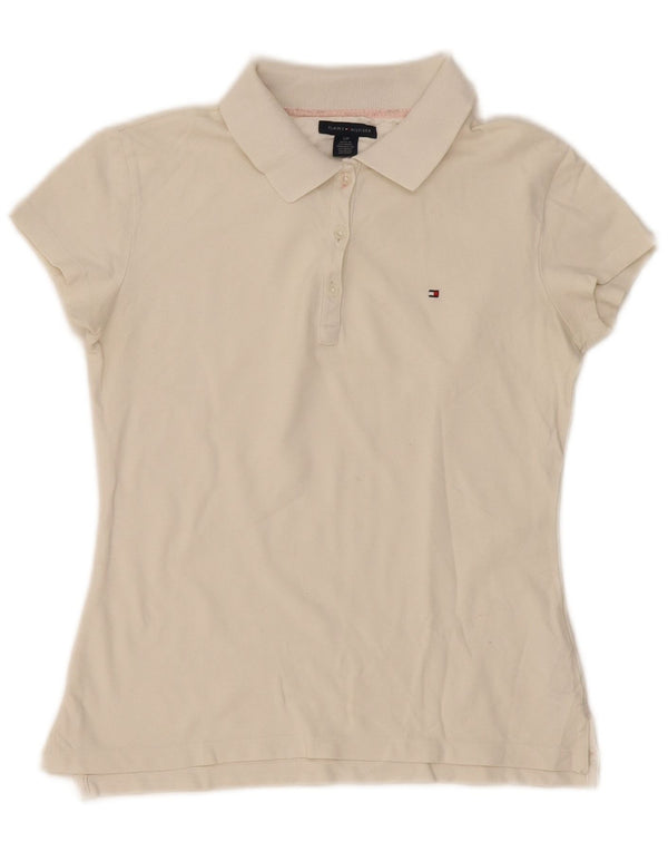 Tommy Hilfiger Womens Polo Shirt UK 10 Small White Cotton