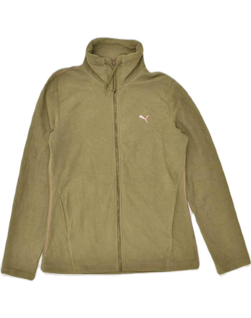 PUMA Womens Fleece Jacket UK 12 Medium Khaki Polyester | Vintage Puma | Thrift | Second-Hand Puma | Used Clothing | Messina Hembry 