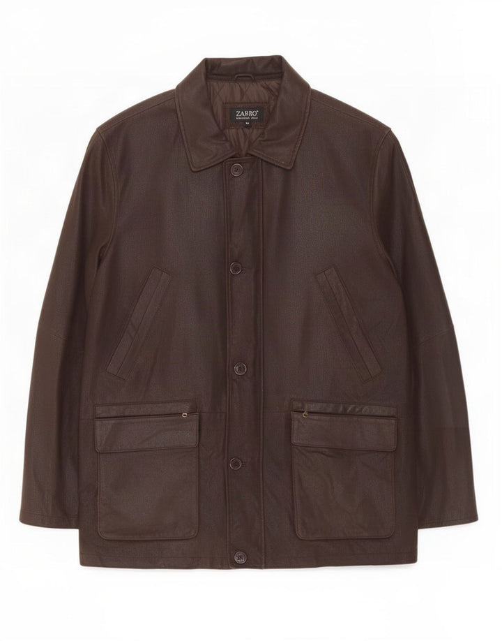 Zarro Mens Leather Windbreaker Coat IT 54 2XL Brown