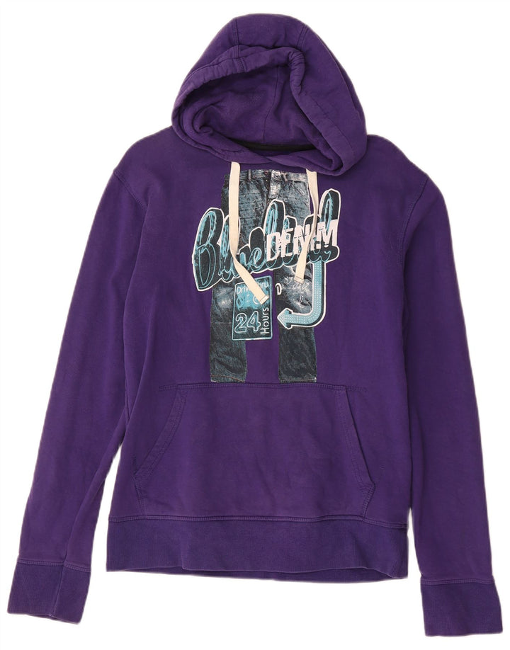 Jack & Jones Mens Graphic Hoodie Jumper Medium Purple Cotton
