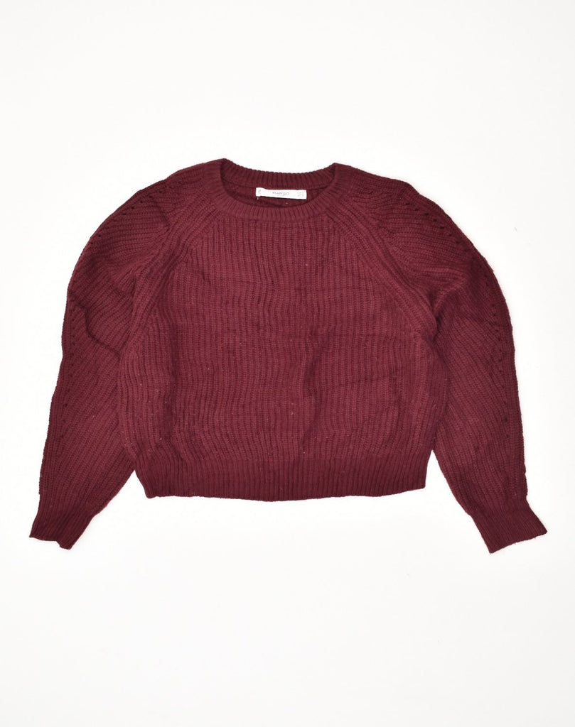 MANGO Womens Crew Neck Jumper Sweater UK 12 Medium Burgundy Acrylic | Vintage Mango | Thrift | Second-Hand Mango | Used Clothing | Messina Hembry 