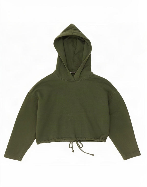 Zara Womens Crop Hoodie Jumper UK 16 Large Khaki Cotton