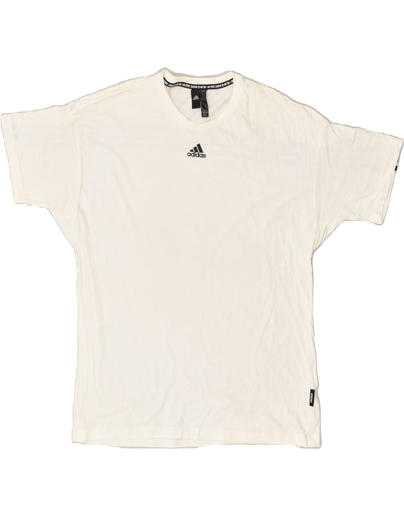 ADIDAS Mens T-Shirt Top Large Off White Cotton | Vintage Adidas | Thrift | Second-Hand Adidas | Used Clothing | Messina Hembry 