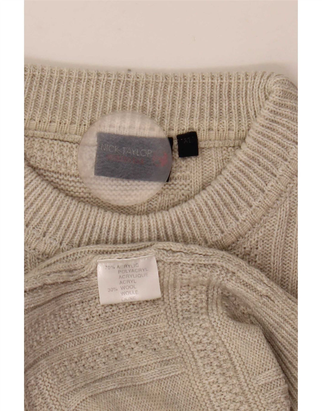 Nick Taylor Mens Crew Neck Jumper Sweater XL Grey Acrylic