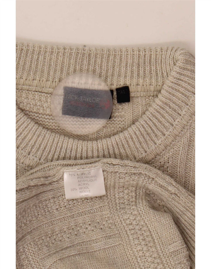 Nick Taylor Mens Crew Neck Jumper Sweater XL Grey Acrylic