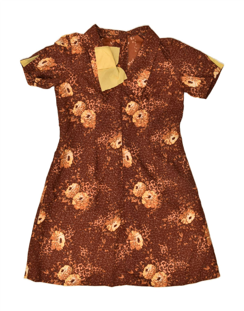 VINTAGE Womens A-Line Dress UK 14 Medium Brown Floral | Vintage Vintage | Thrift | Second-Hand Vintage | Used Clothing | Messina Hembry 