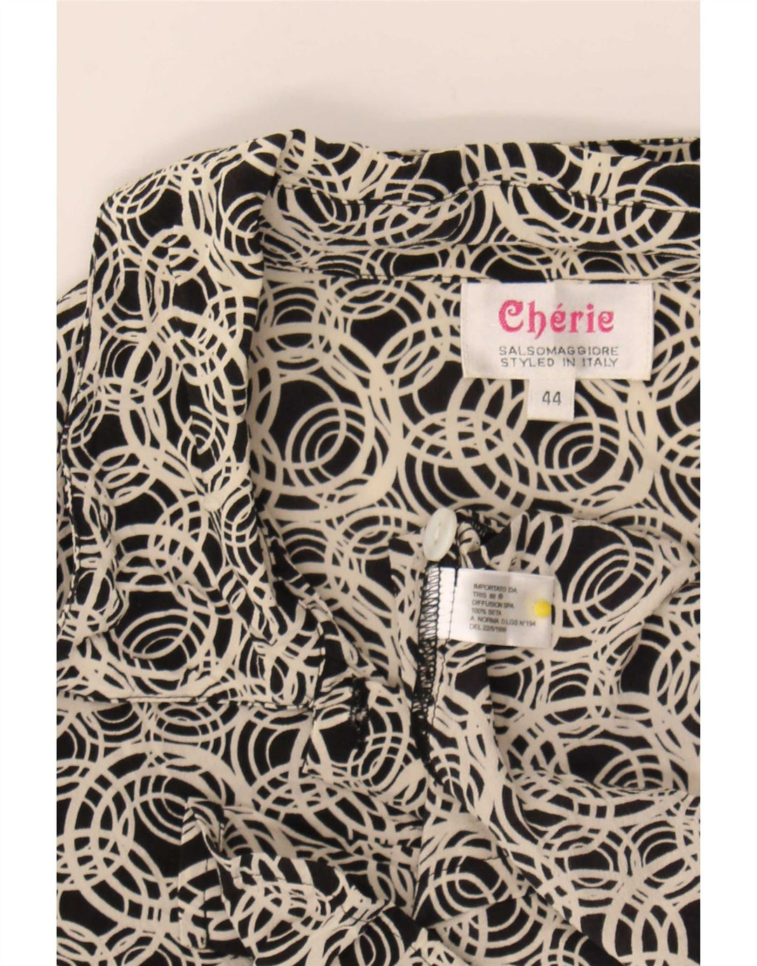 cherie Womens Short Sleeve Shirt Blouse IT 44 Medium Black Geometric Silk