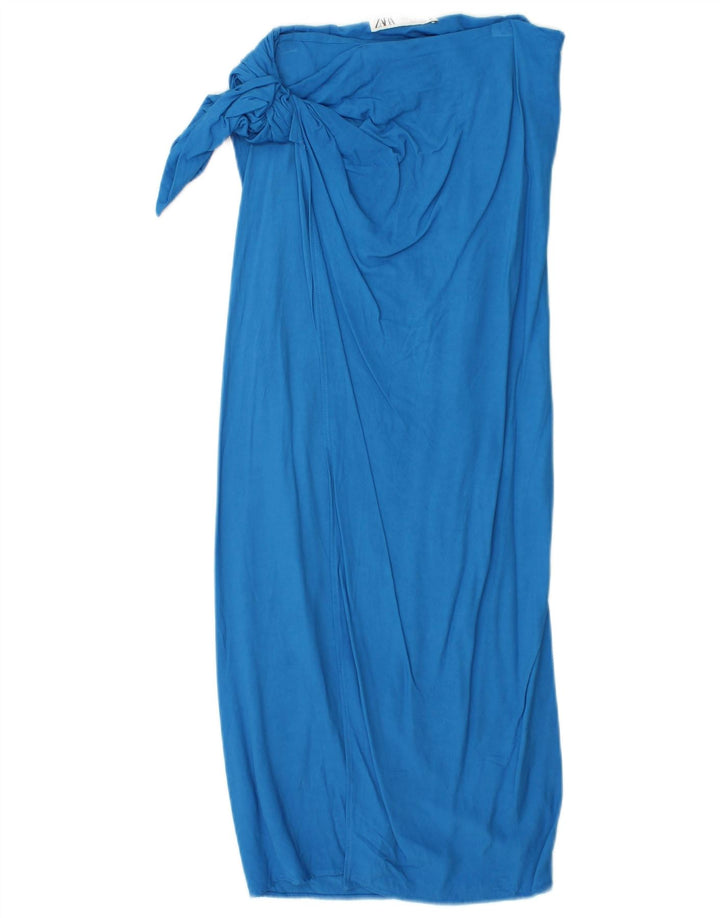 Zara Womens Maxi Wrap Skirt XS W24 L36 Blue Viscose
