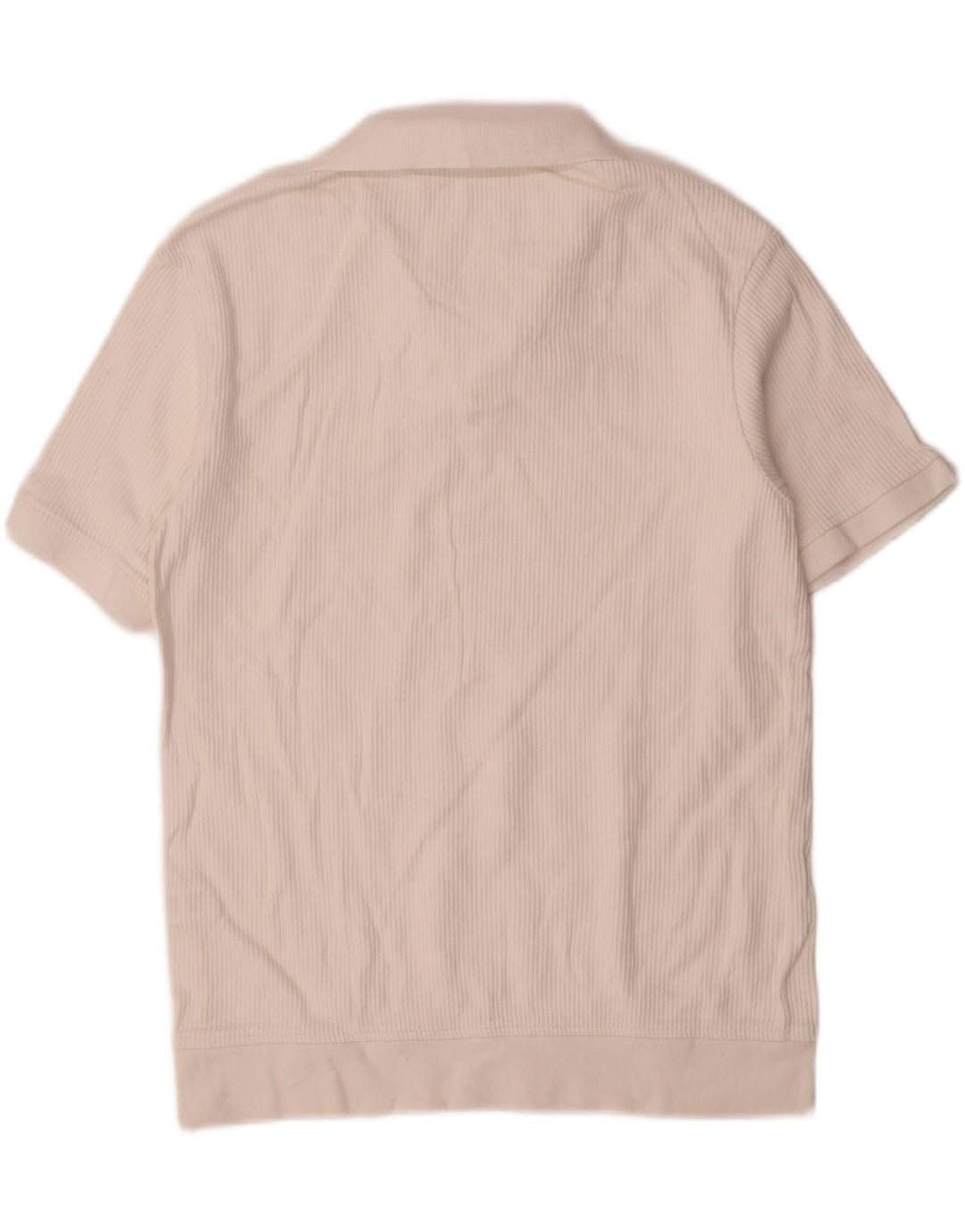 Zara Mens Polo Shirt Medium White Striped Cotton