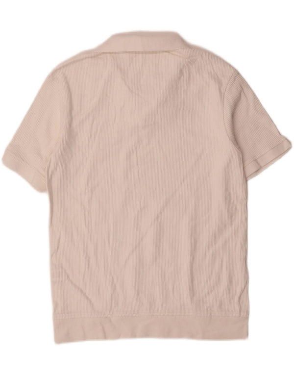 Zara Mens Polo Shirt Medium White Striped Cotton