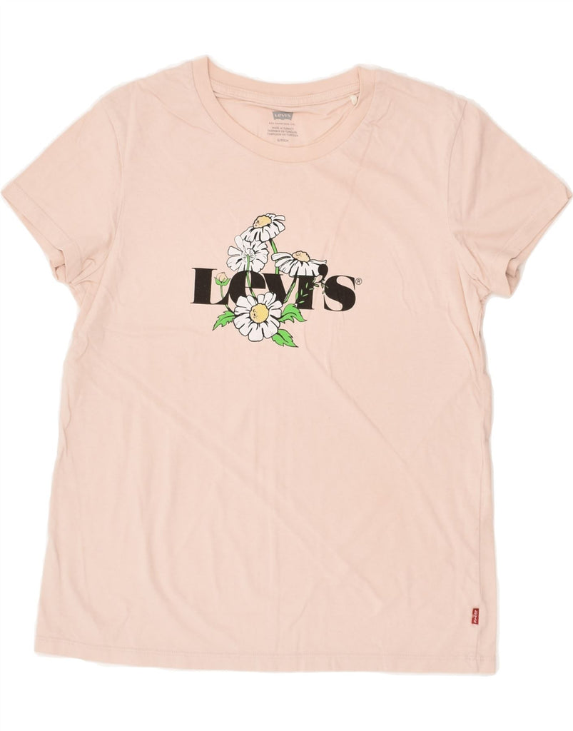 LEVI'S Womens Graphic T-Shirt Top UK 10 Small Pink Floral Cotton | Vintage Levi's | Thrift | Second-Hand Levi's | Used Clothing | Messina Hembry 