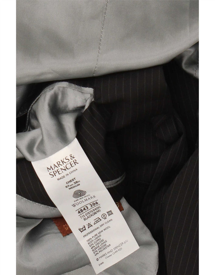 Marks & Spencer Mens 2 Button Blazer Jacket UK 38 Medium Black Pinstripe