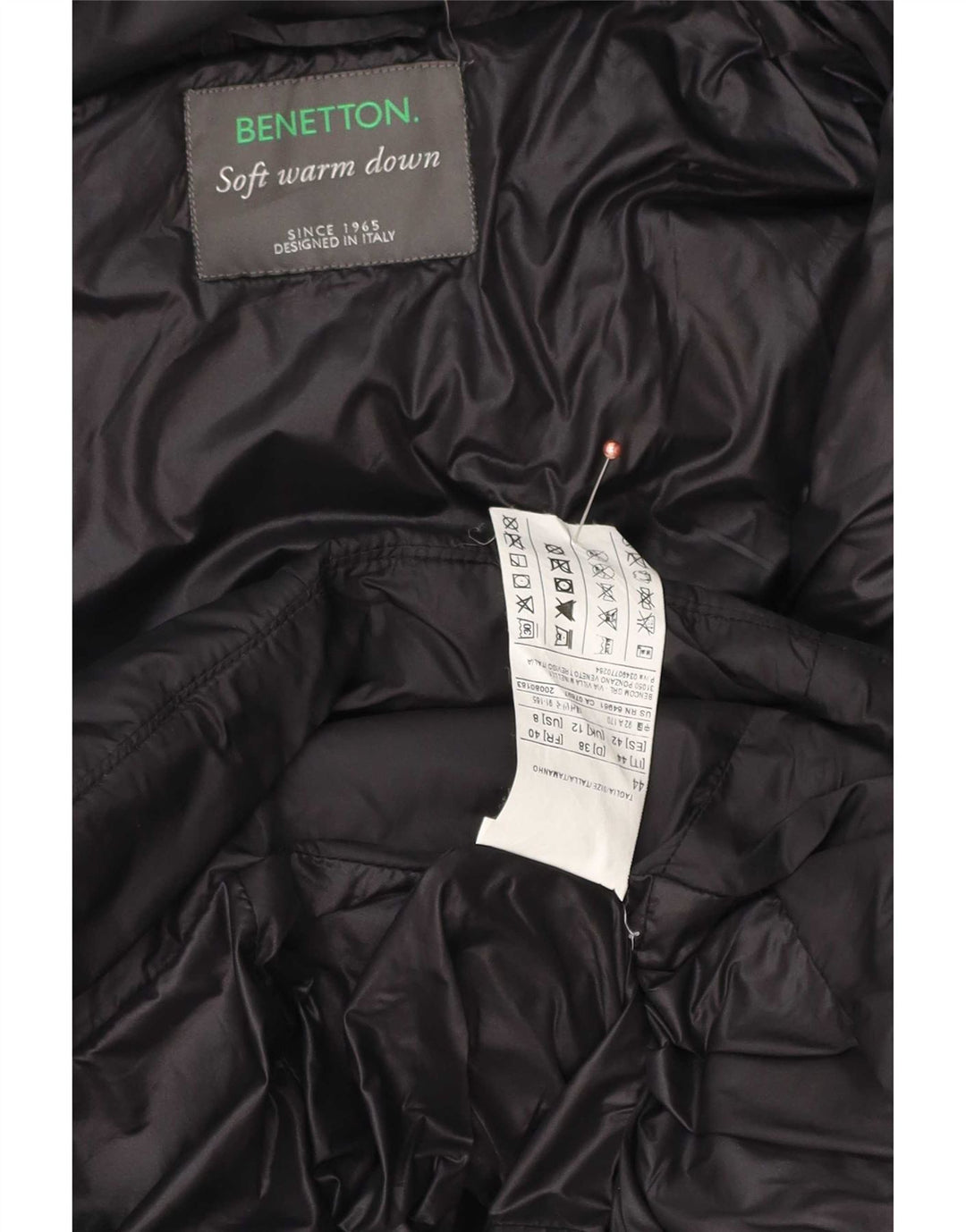 Benetton Womens Hooded Padded Coat IT 44 Medium Black Polyester