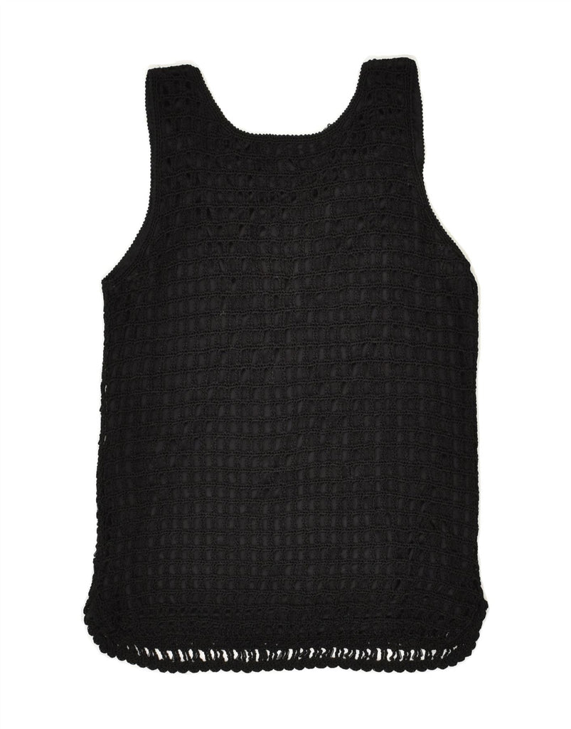 VINTAGE Womens Crochet Vest Top UK 10 Small Black Viscose | Vintage Vintage | Thrift | Second-Hand Vintage | Used Clothing | Messina Hembry 