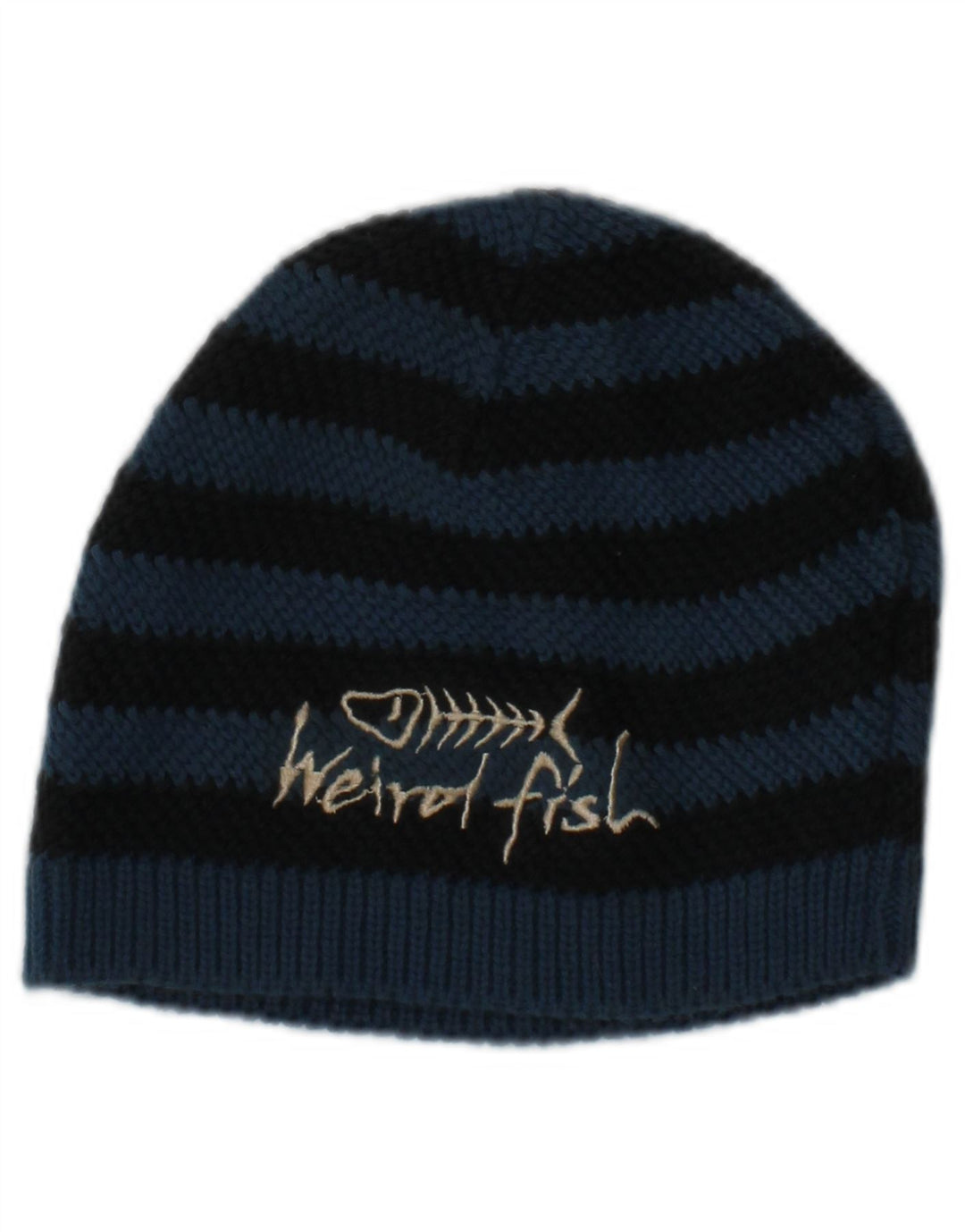Weird Fish Womens Graphic Knit Beanie Hat One Size Navy Blue Striped