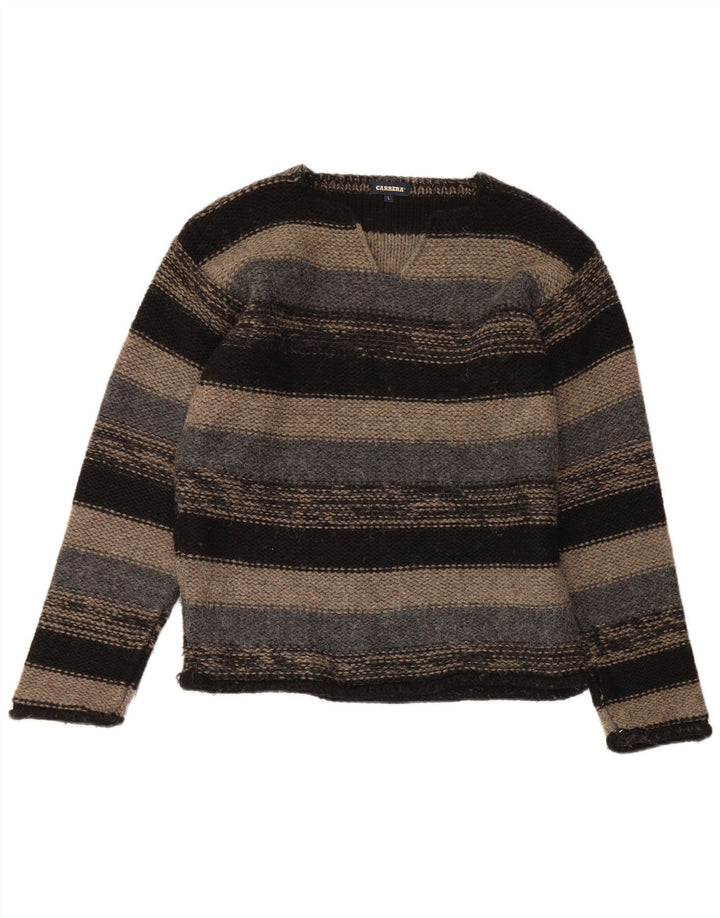 Carrera Mens V-Neck Jumper Sweater Large Multicoloured Striped Acrylic