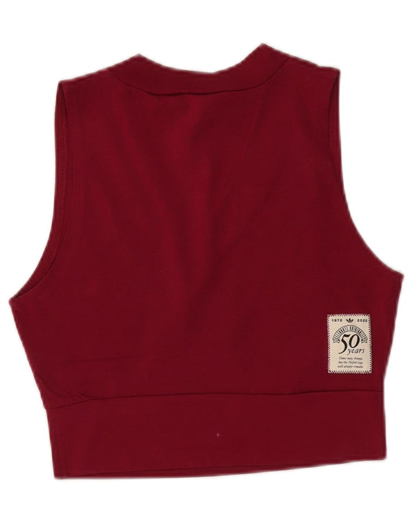 ADIDAS Womens Crop Graphic Vest Top UK 10 Small Burgundy Cotton