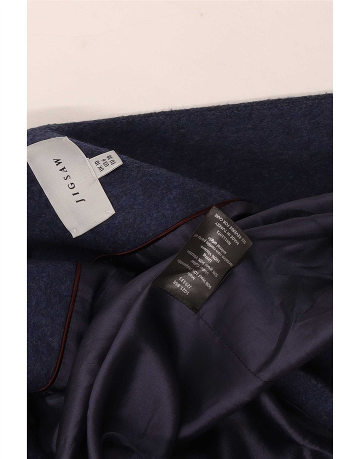 Jigsaw Womens Double Breasted Coat UK 10 Small Navy Blue Wool
