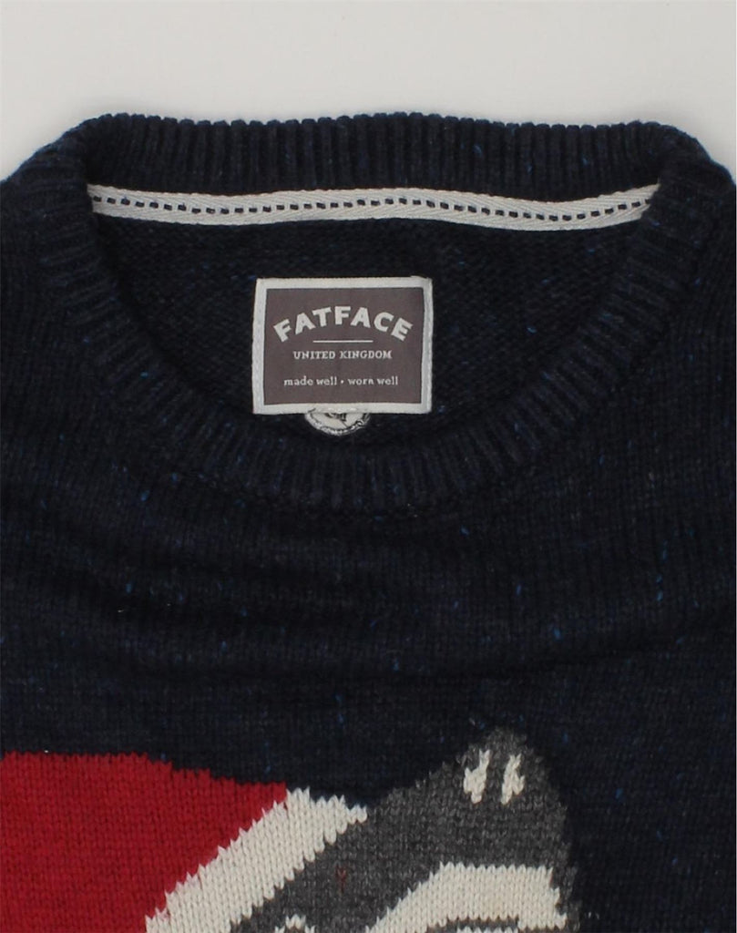 FAT FACE Boys Graphic Crew Neck Jumper Sweater 9-10 Years Navy Blue | Vintage Fat Face | Thrift | Second-Hand Fat Face | Used Clothing | Messina Hembry 