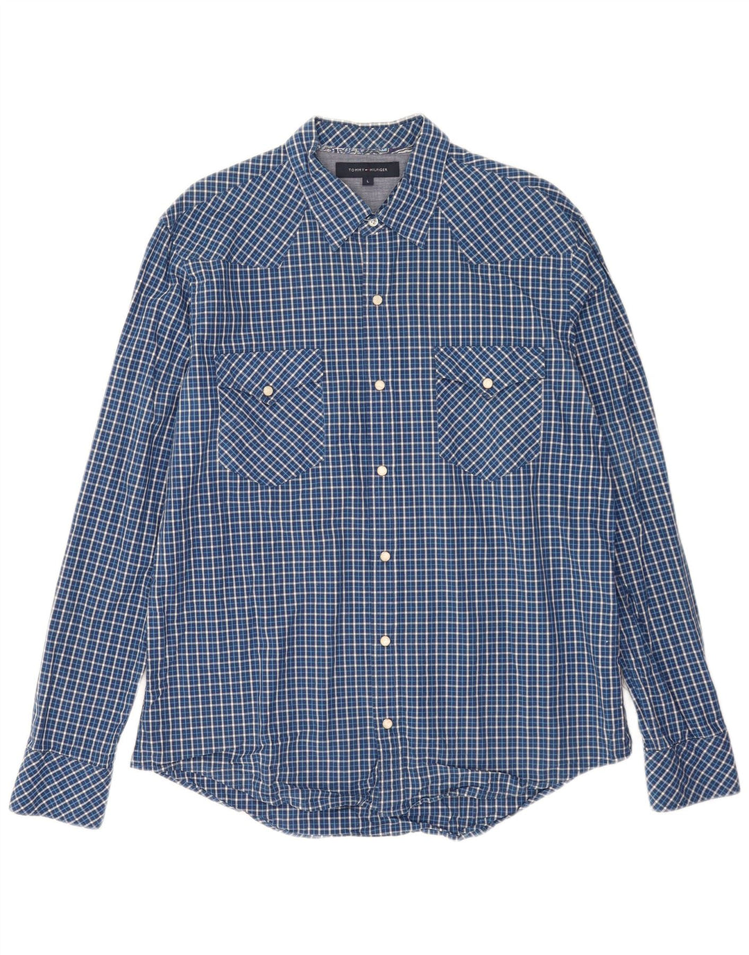 Tommy Hilfiger Mens Shirt Large Blue Check Cotton