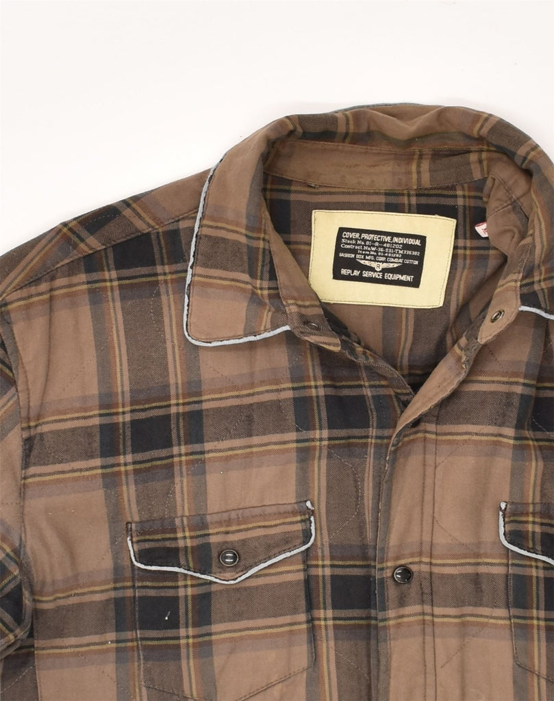 REPLAY Mens Bomber Jacket UK 42 XL Brown Check | Vintage Replay | Thrift | Second-Hand Replay | Used Clothing | Messina Hembry 