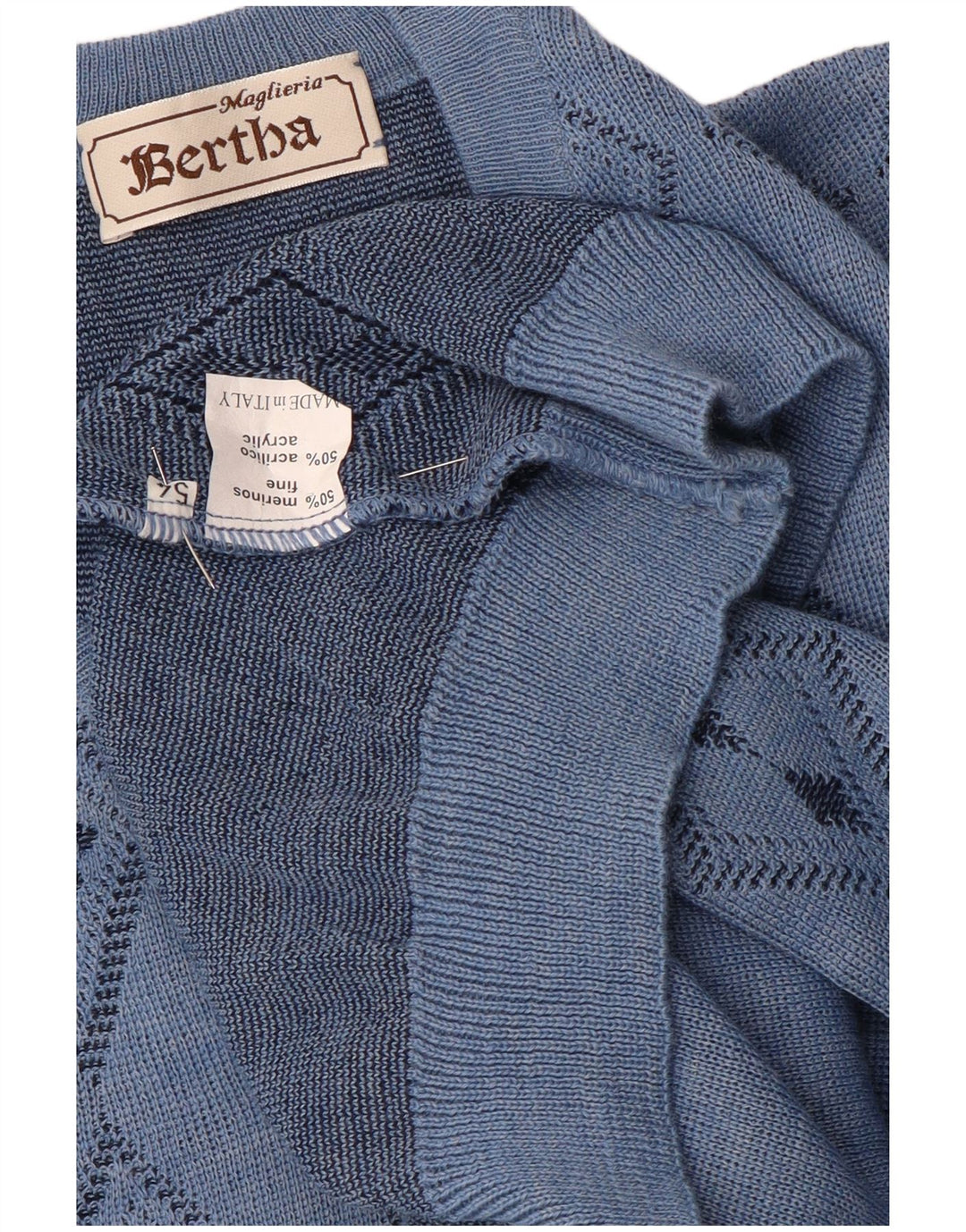 Maglieria Mens V-Neck Jumper Sweater IT 54 XL Blue Argyle/Diamond Wool