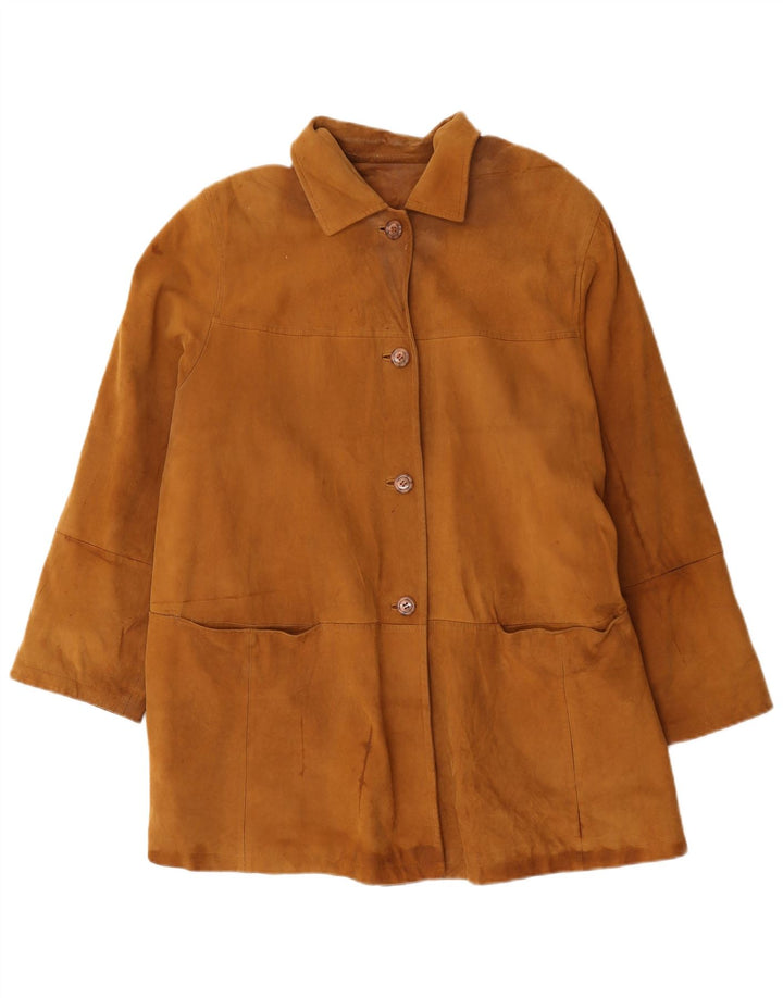 Vintage Womens Oversized Leather Coat UK 20 2XL Brown Leather